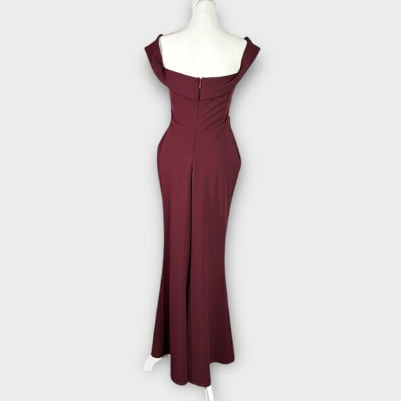 Nookie Camille Maxi Dress Women's Large Burgundy Mermaid Off Shoulder  Sweetheart - mordernwear.com